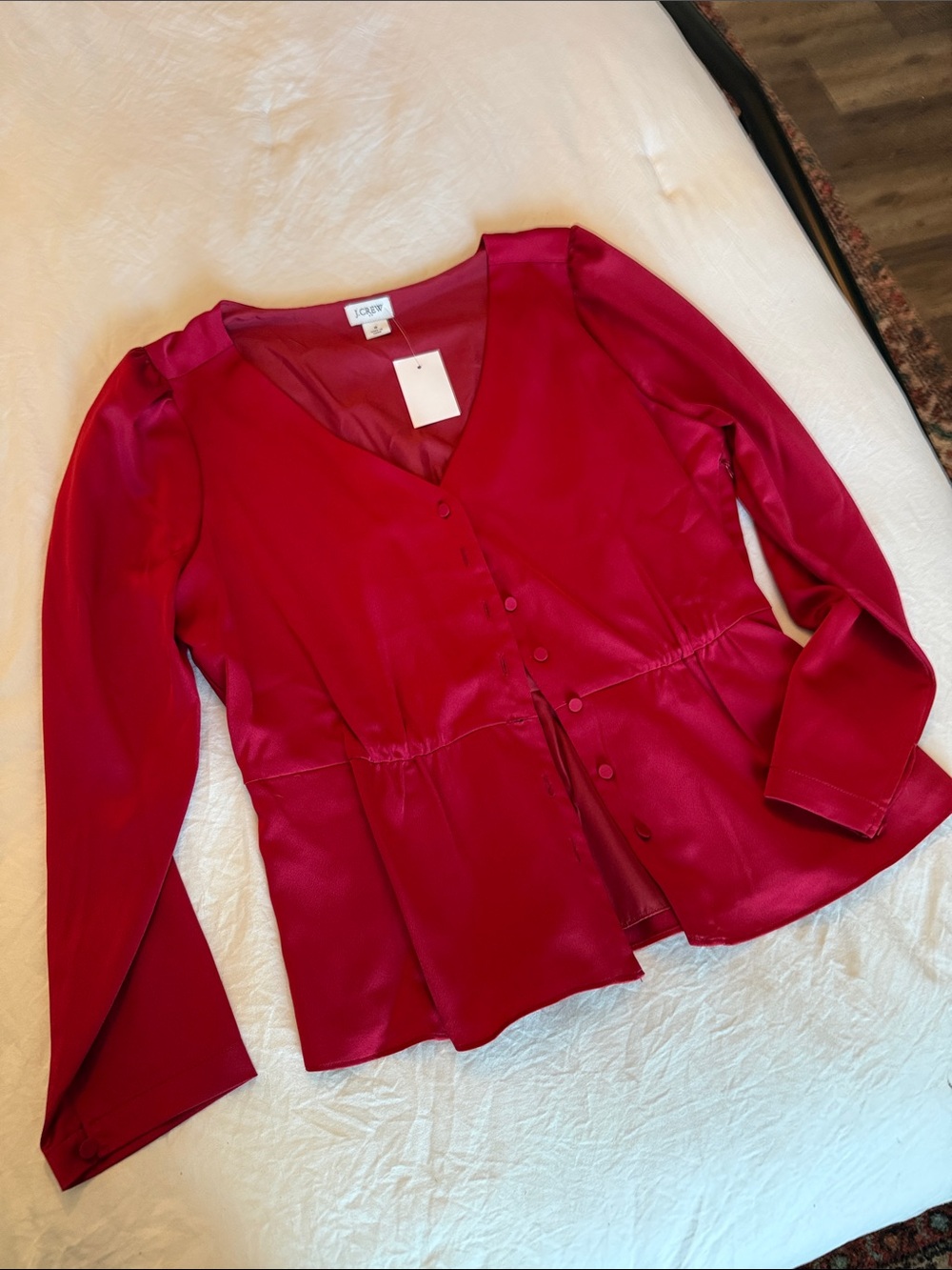 J. Crew Deep Pink V-Neck Button-Front Peplum Blouse